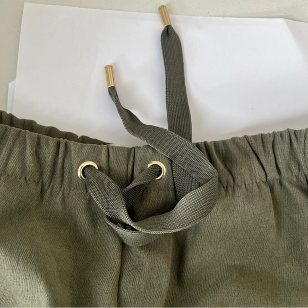 Zara Textured Faux Suede Wide Leg Pants Green Dark Khaki 8372/245/507 Sz XL - Picture 9 of 10